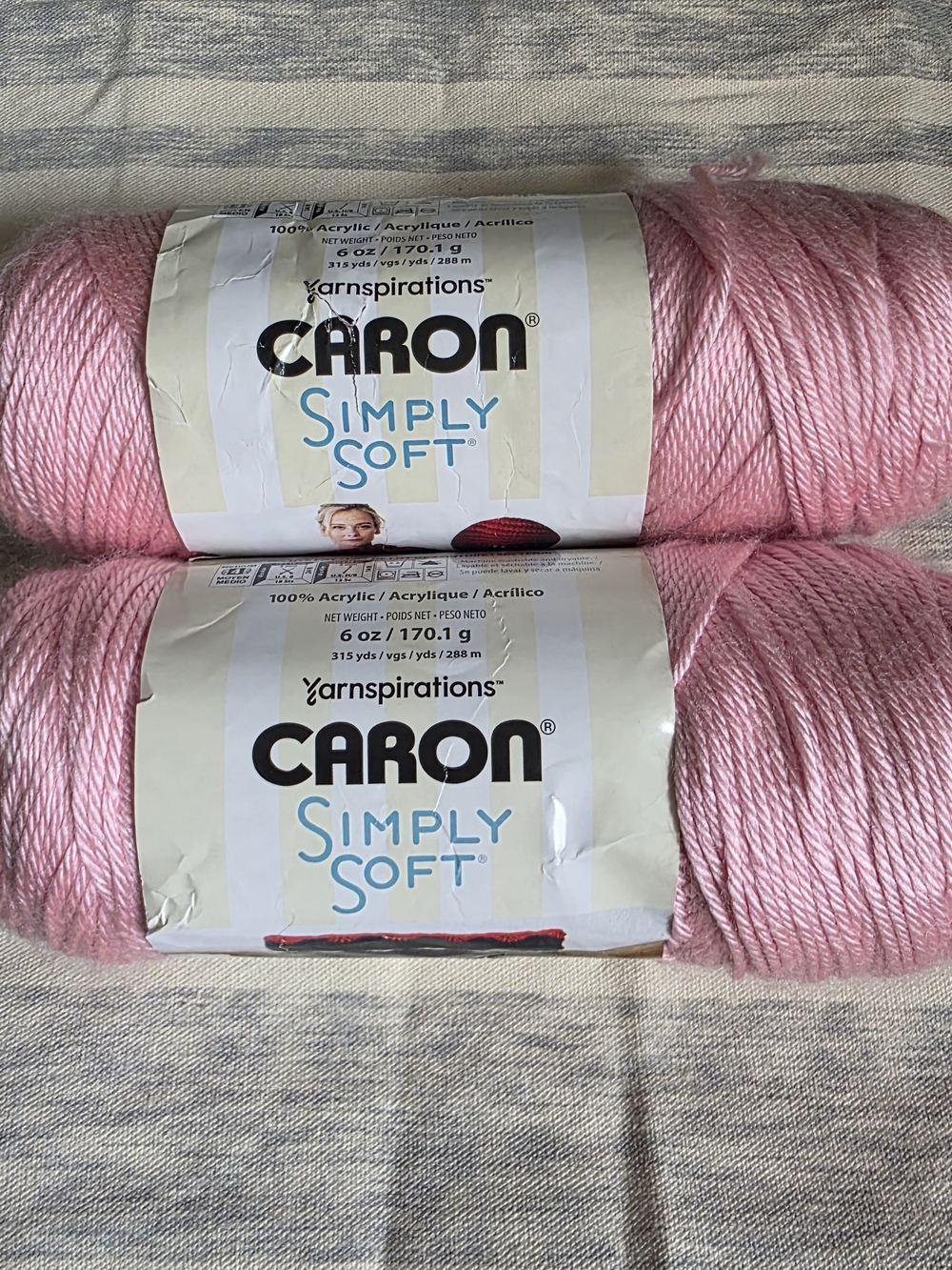 Caron Simply Soft Pink Acrylic Yarn - Lot of 2